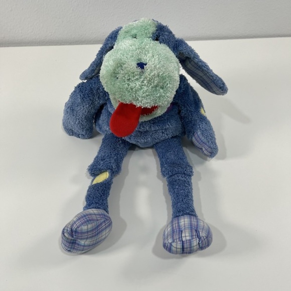 GYMBOREE Soft Floppy‎ Puppy Dog Blue Green Plaid Plush Hand Puppet Toy 2004